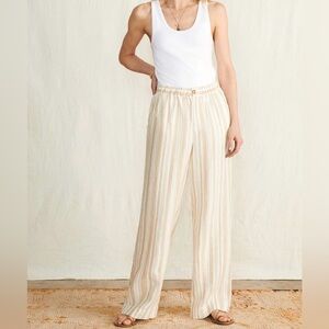 Faherty Monterey Linen Pants Women's Small Natural Bombay Stripe Wide Leg Breezy